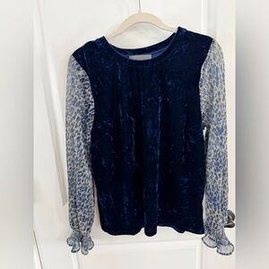 Sunday in Brooklyn Navy Velvet Top with Patterned Sleeves